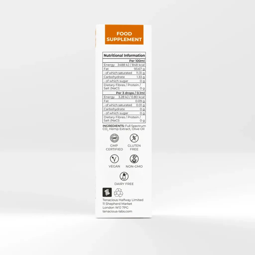 Back of Bottle of Provacan Advanced 12% CBD Oil box with nutritional information, ingredients and certifications.
Ingredients: Full Spectrum CO2 Hemp Extract, Olive Oil
Certifications:
GMP Certified
Gluten Free
Non-GMO
Vegan
Dairy-Free