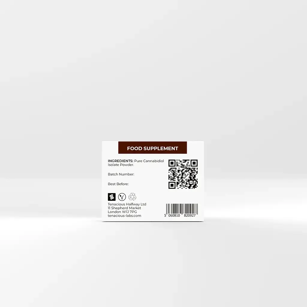 The back of the Provacan Ultimate CBD Isolate Powder with ingredients:
Pure Cannabidiol Isolate Powder.