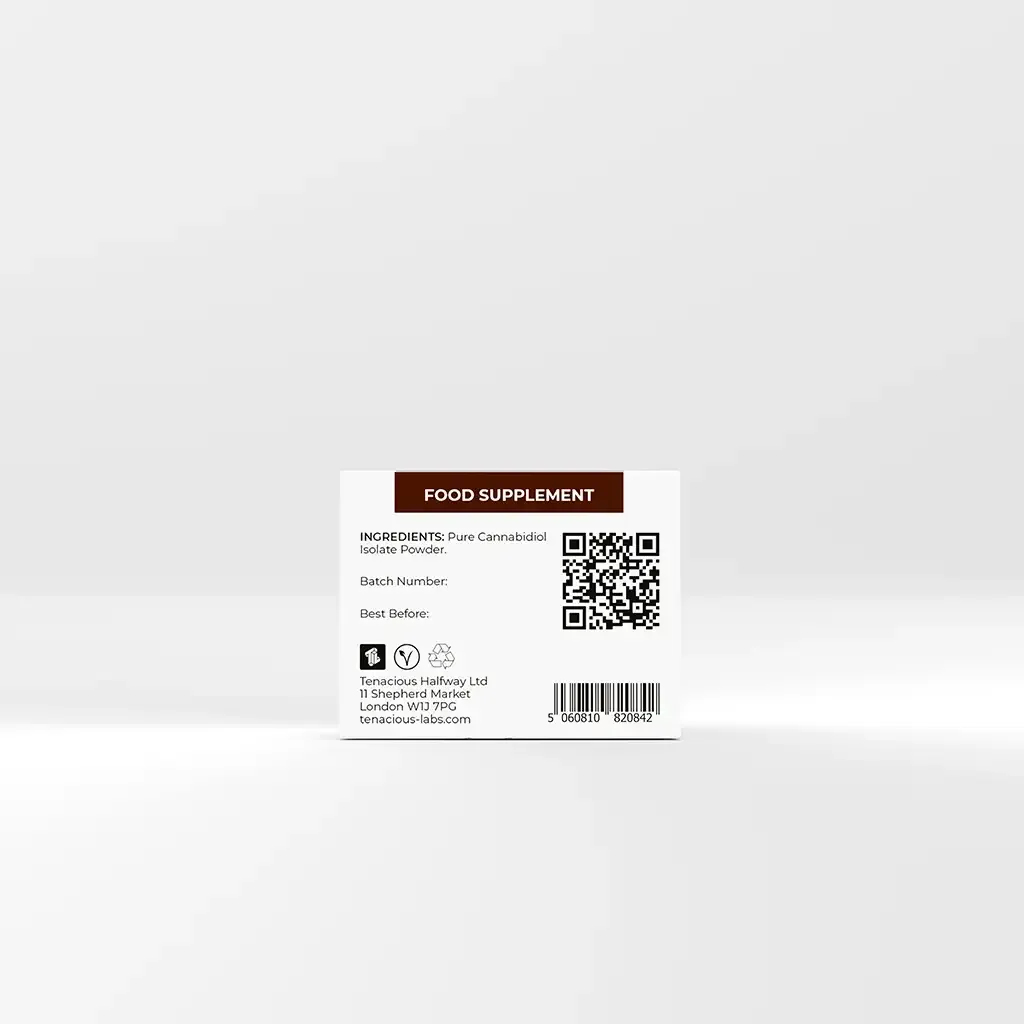 The back of the Provacan Ultimate CBD Isolate Powder with ingredients:
Pure Cannabidiol Isolate Powder.