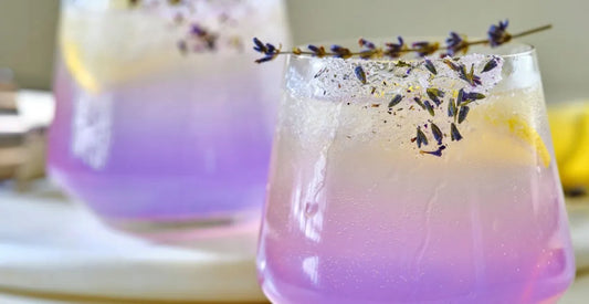 Sleep Support Lavender Lemonade mocktail with lavender sprig
