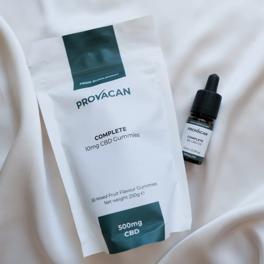 Provacan Black Friday exclusive Calm CBD bundle including Complete 10mg CBD gummies and Complete CBD 6% 600mg oil on a white background