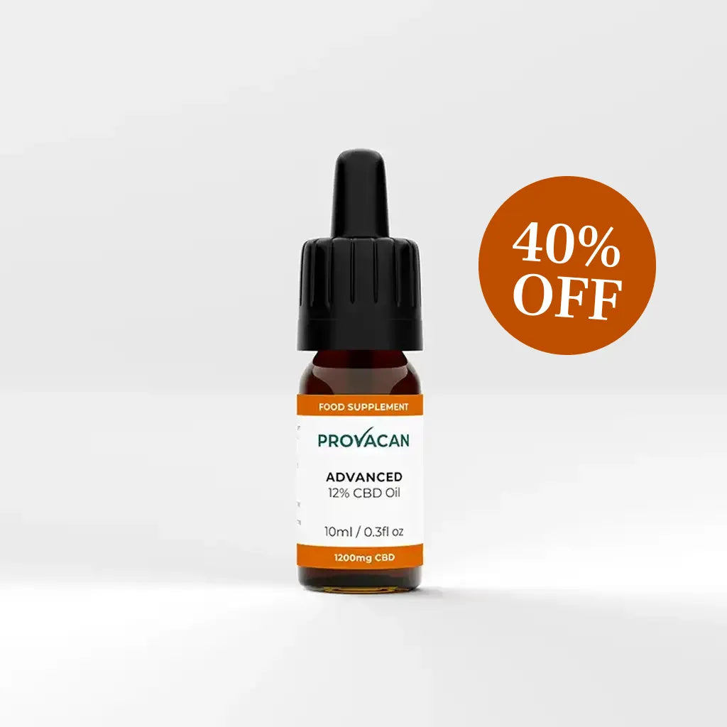 Provacan Black Friday exclusive Prepaid 3-month CBD subscription of Advanced 12% 1200mg CBD oil with an orange 40% off roundel