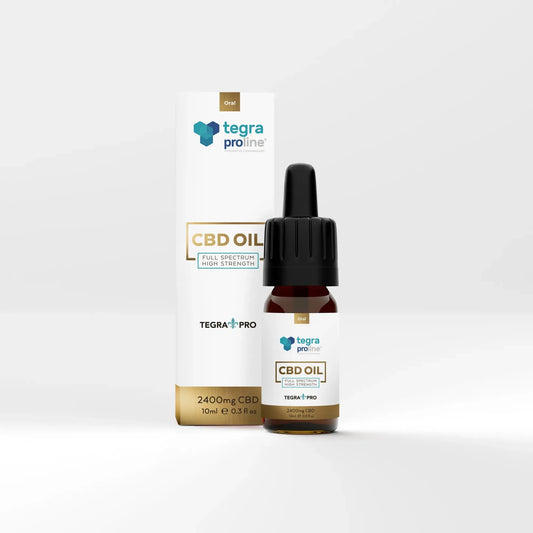 Tegra-Pro CBD Oil 2400mg 10ml on light grey background