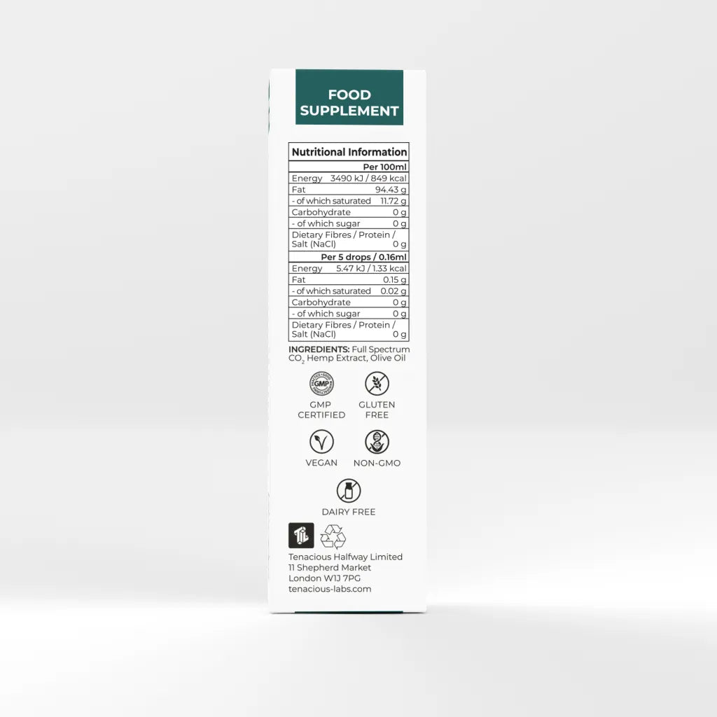 Back of Provacan Complete 6% CBD Oil box with nutritional information, ingredients and certifications.

Ingredients: Full Spectrum CO2 Hemp Extract, Olive Oil

Certifications:
GMP Certified
Gluten Free
Non-GMO
Vegan
Dairy-Free 