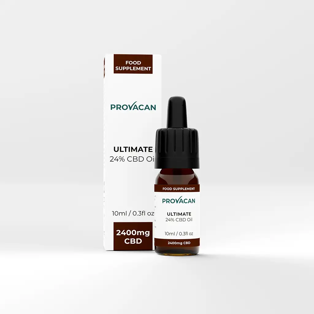 Bottle of Provacan Ultimate 24% CBD Oil with box