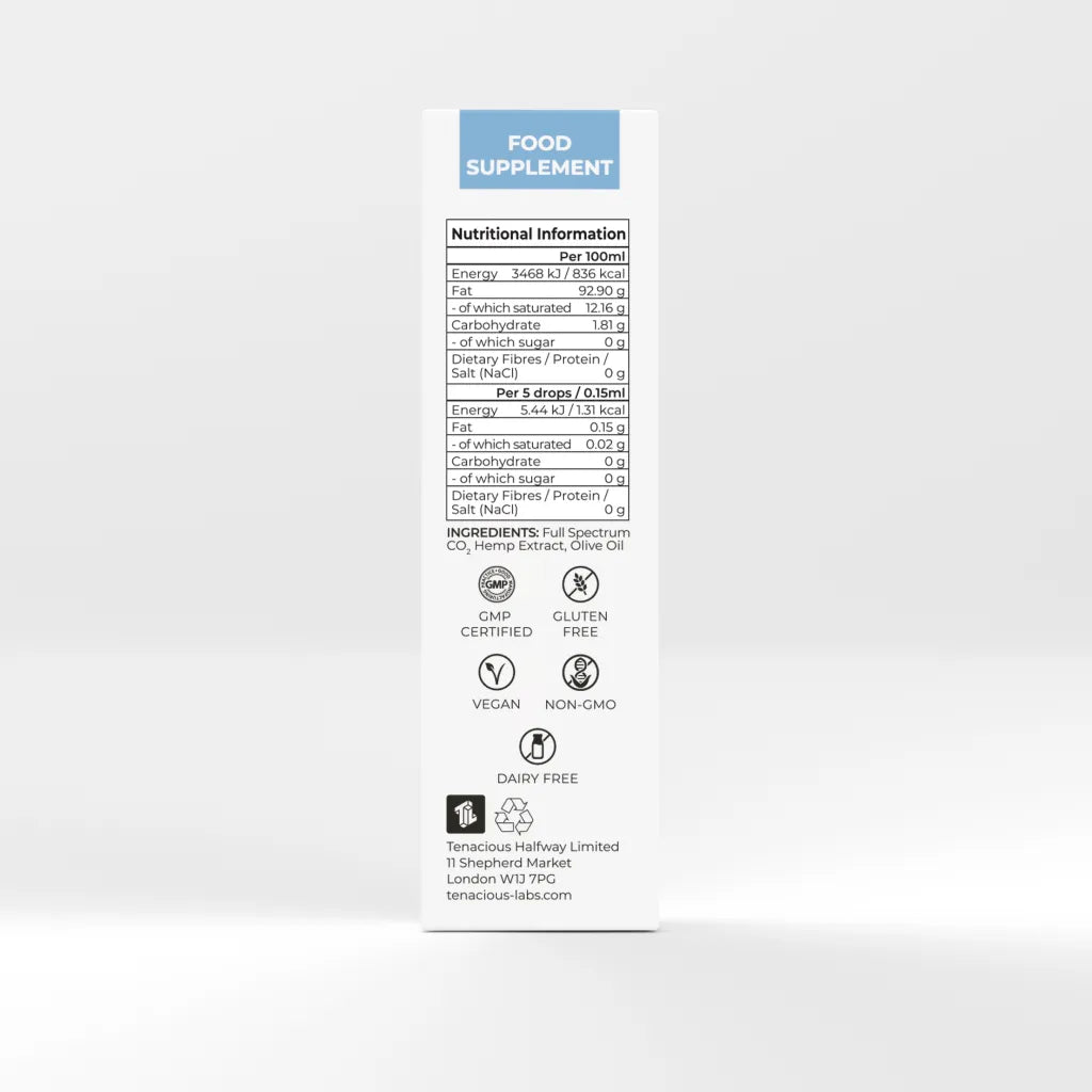 Back of Provacan Vital 3% CBD Oil box with nutritional information, ingredients and certifications. 

Ingredients: Full Spectrum CO2 Hemp Extract, Olive Oil

Certifications:
GMP Certified
Gluten Free
Kosher
Non-GMO
Vegan
Dairy-Free 