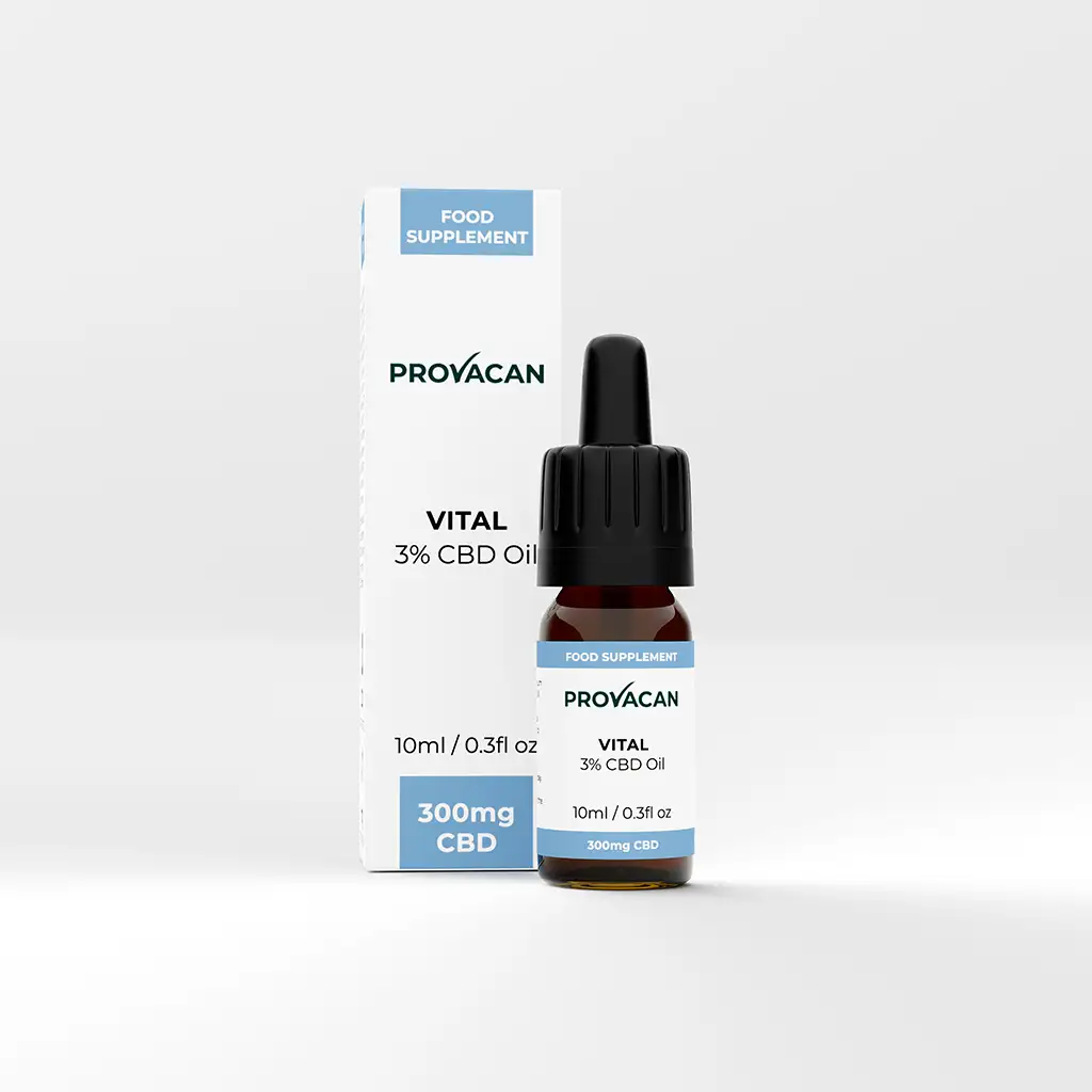 Bottle of Provacan Vital 3% CBD Oil with box